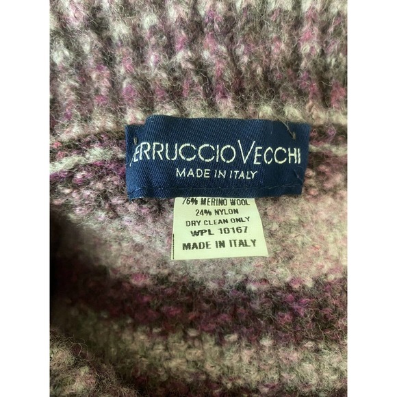 Ferruccio Vecchi Poncho Cape Purple Striped Knit Merino Wool Italy OS - Picture 7 of 7